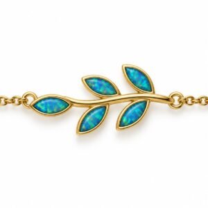 Olive branch chain bracelet, gold-plated, blue opal · 285VB-GB