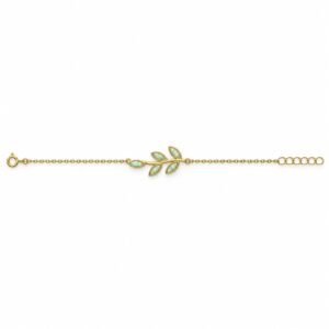 Olive branch chain bracelet, gold-plated, white opal · 285VB-GW