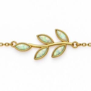 Olive branch chain bracelet, gold-plated, white opal · 285VB-GW