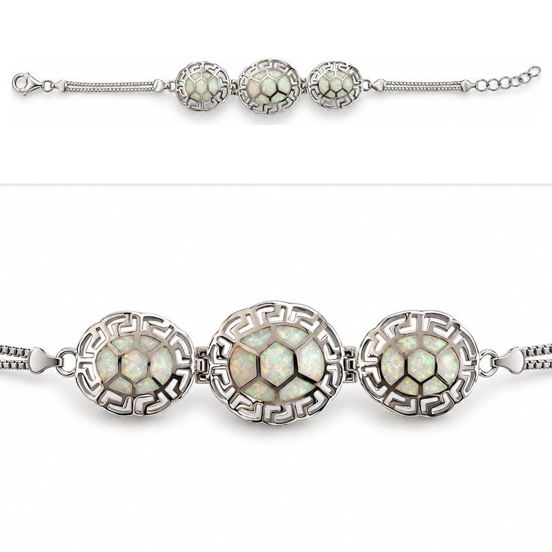 Greek key turtle-shell bracelet, white opal · 285Y-SW