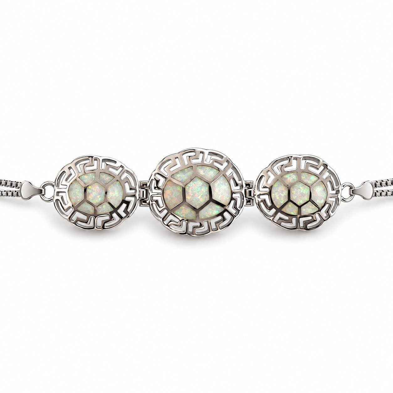 Greek key turtle-shell bracelet, white opal · 285Y-SW - Image 2