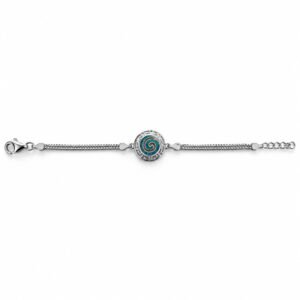 Greek key spiral disc bracelet, blue opal, box chain · 293T-SB