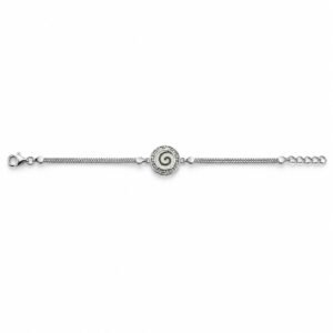 Greek key spiral disc bracelet, white opal, box chain · 293T-SW