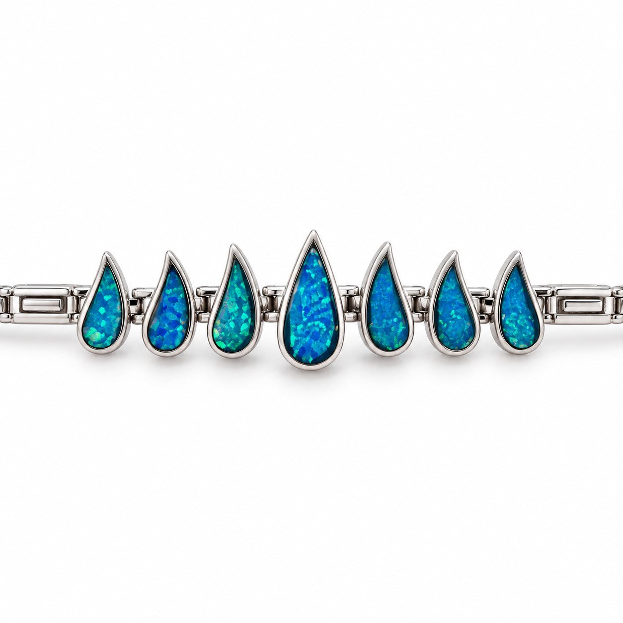 Teardrop opal bar bracelet, blue opal · 293X-SB - Image 2