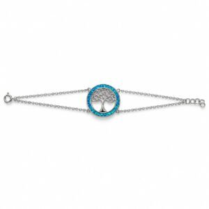 Tree of life ring bracelet, blue opal, double chain · OP12-SB