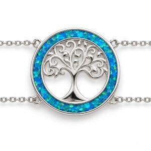 Tree of life ring bracelet, blue opal, double chain · OP12-SB