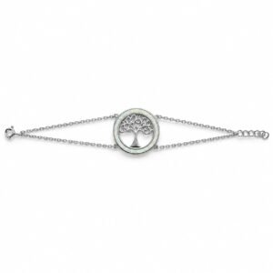 Tree of life ring bracelet, white opal, double chain · OP12-SW
