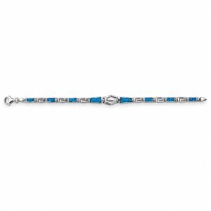 Greek key bracelet with blue opal inlay · OP120-SB