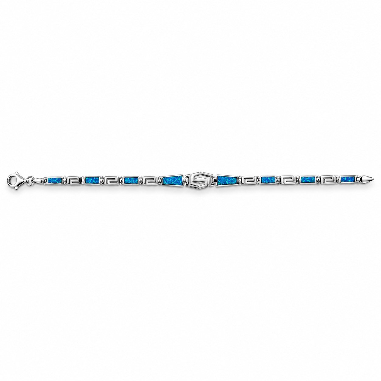 Greek key bracelet with blue opal inlay · OP120-SB