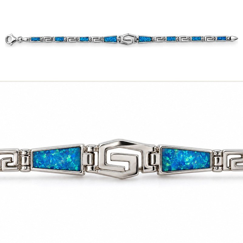 Greek key bracelet with blue opal inlay · OP120-SB