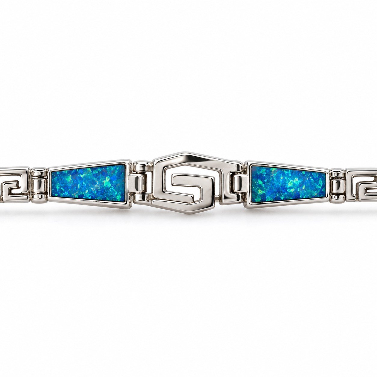 Greek key bracelet with blue opal inlay · OP120-SB - Image 2
