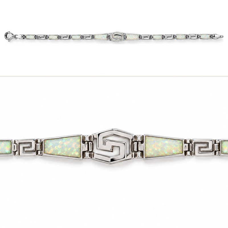 Greek key bracelet with white opal inlay · OP120-SW