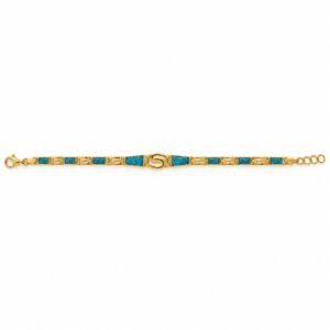 Greek key bracelet, gold-plated, blue opal inlay · OP120B-GB