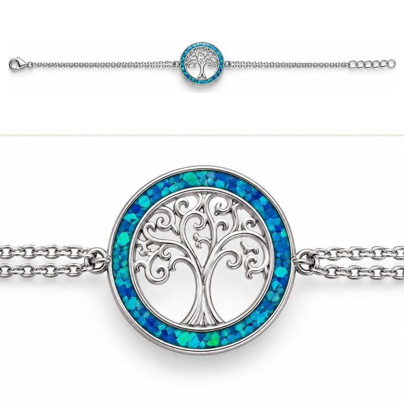 Tree of life ring bracelet, blue opal · OP14-SB