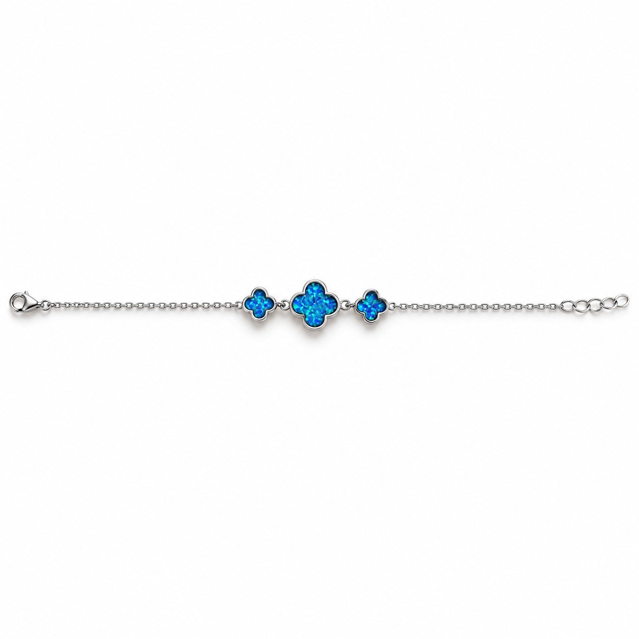 Triple clover chain bracelet, blue opal · OP181-SB