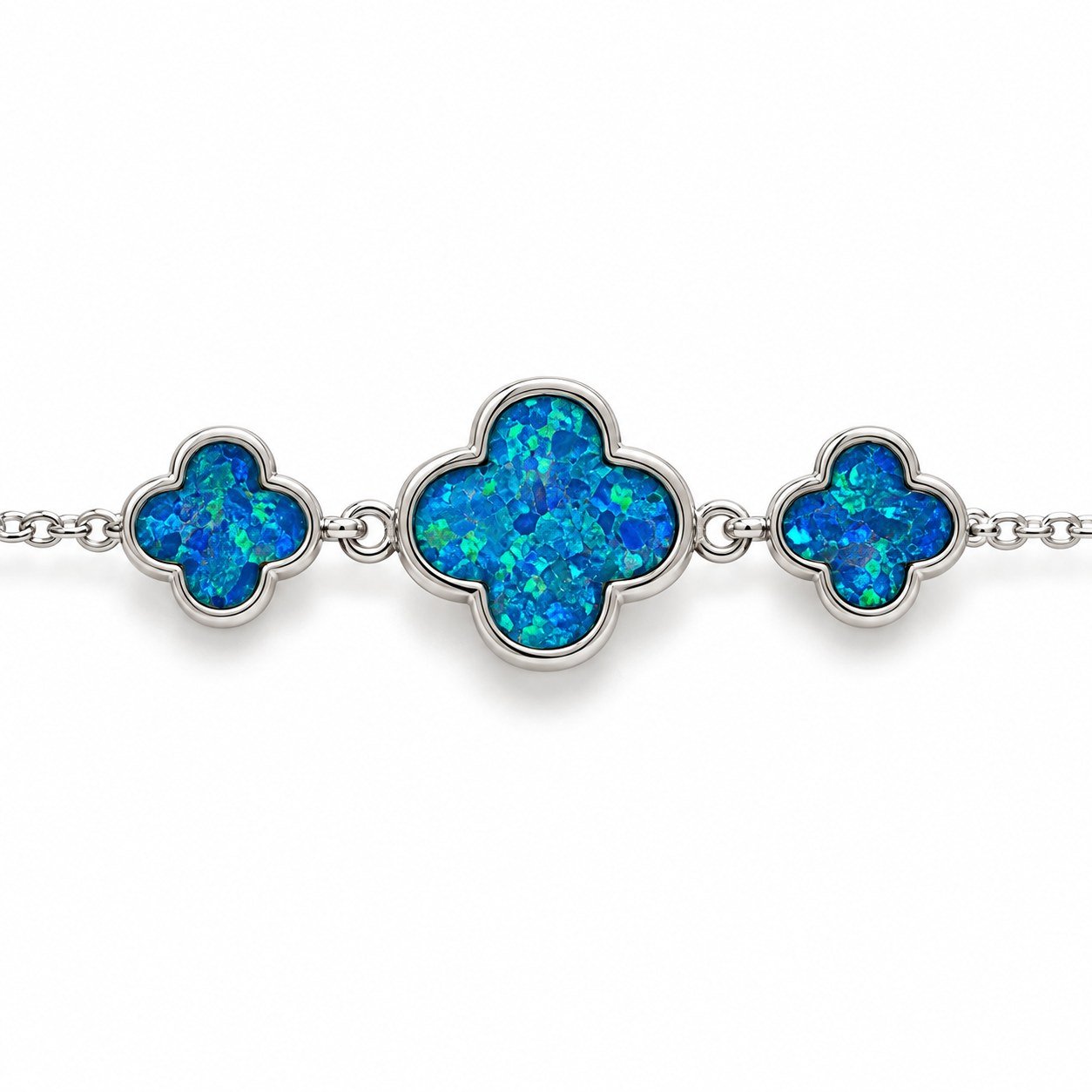 Triple clover chain bracelet, blue opal · OP181-SB - Image 2