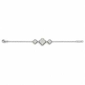 Triple clover chain bracelet, white opal · OP181-SW