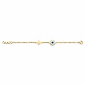 Cross and evil eye chain bracelet, gold-plated · OP183