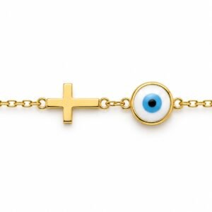 Cross and evil eye chain bracelet, gold-plated · OP183