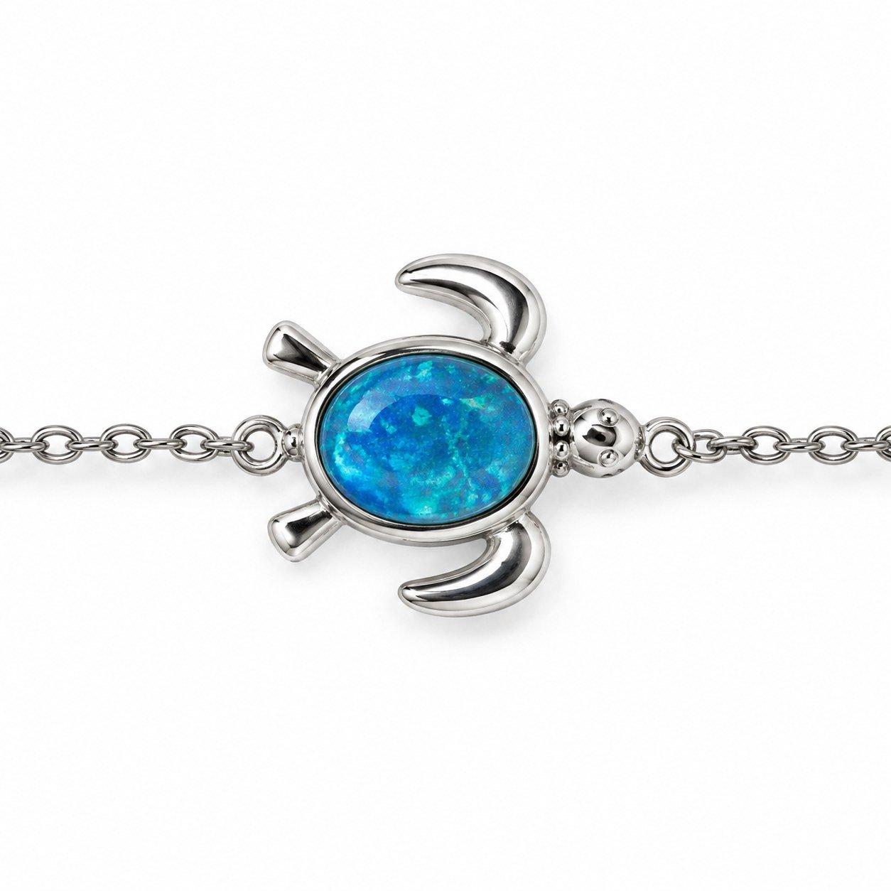 Sea turtle chain bracelet, blue opal · OP186-SB - Image 2