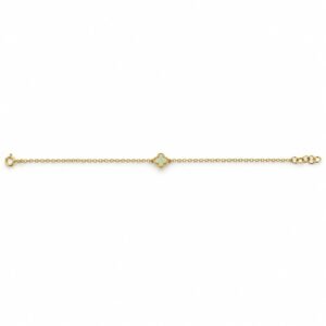 Small clover chain bracelet, gold-plated, white opal · OP187-GW