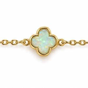 Small clover chain bracelet, gold-plated, white opal · OP187-GW