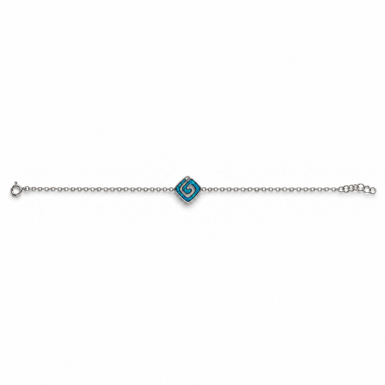 Greek key spiral square chain bracelet, blue opal · OP196-SB