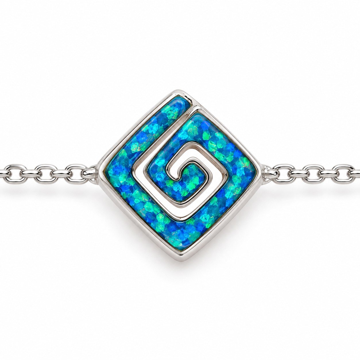 Greek key spiral square chain bracelet, blue opal · OP196-SB - Image 2