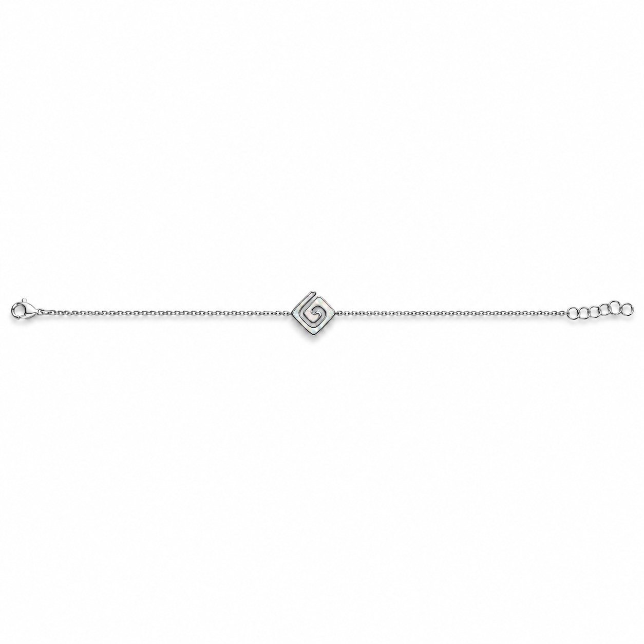 Greek key spiral square chain bracelet, white opal · OP196-SW