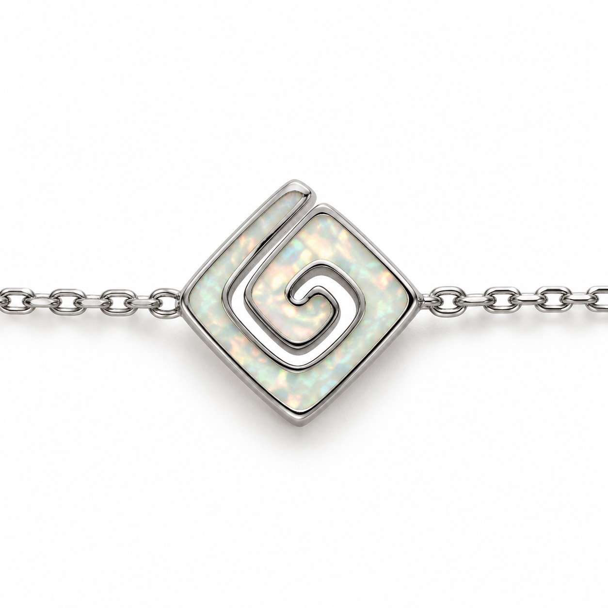 Greek key spiral square chain bracelet, white opal · OP196-SW - Image 2