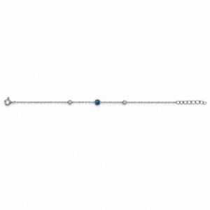 Round blue opal chain bracelet with two small clear stones · OP204-SB