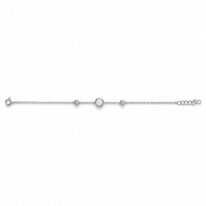 Round white opal chain bracelet with two small clear stones · OP204-SW