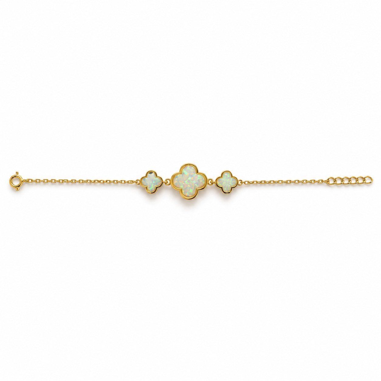 Triple clover bracelet, gold-plated, white opal · OP223-GW
