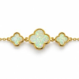 Triple clover bracelet, gold-plated, white opal · OP223-GW