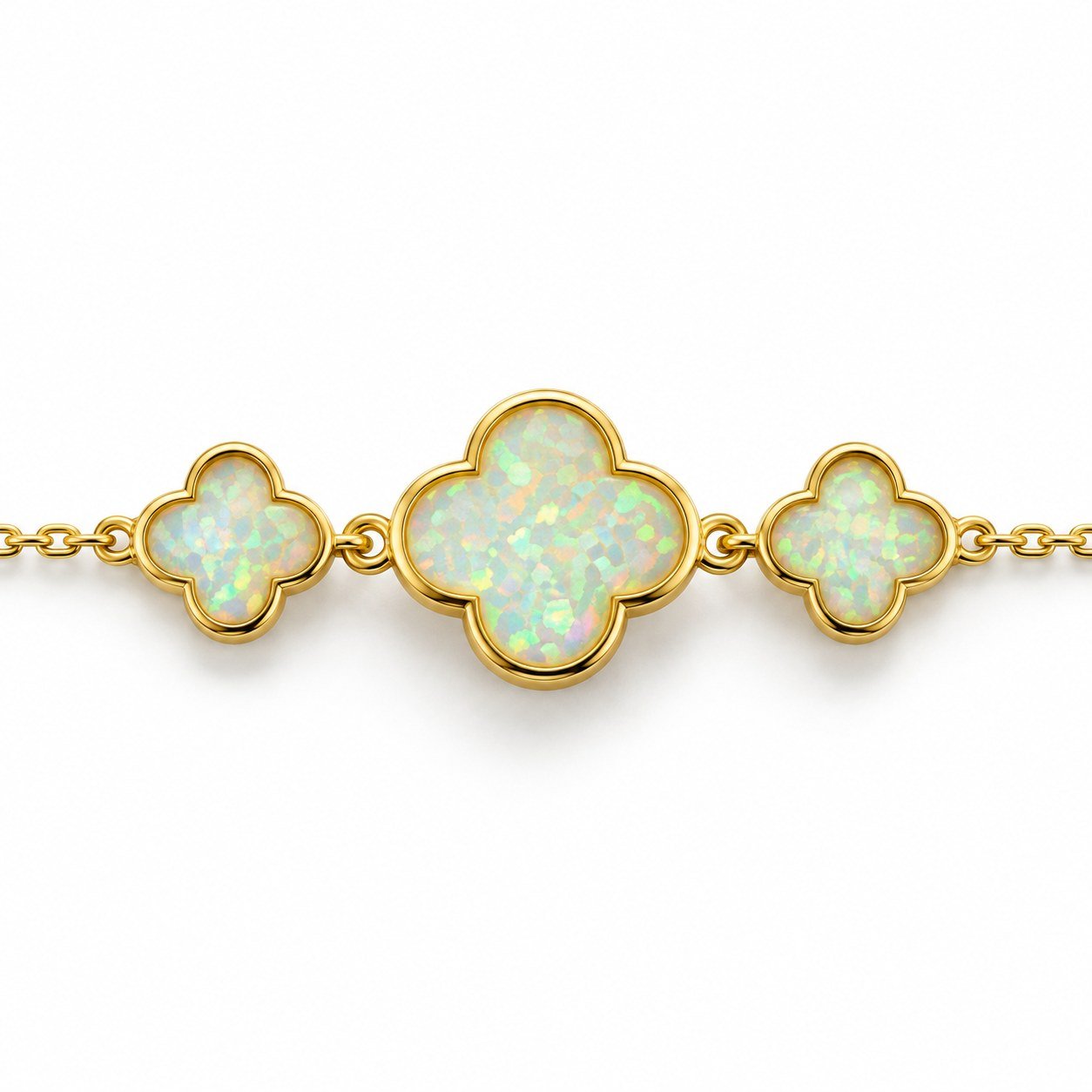 Triple clover bracelet, gold-plated, white opal · OP223-GW - Image 2