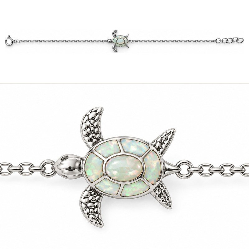 Sea turtle chain bracelet, white opal · OP224
