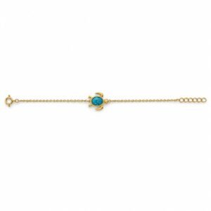 Sea turtle chain bracelet, gold-plated, blue opal · OP225-GB