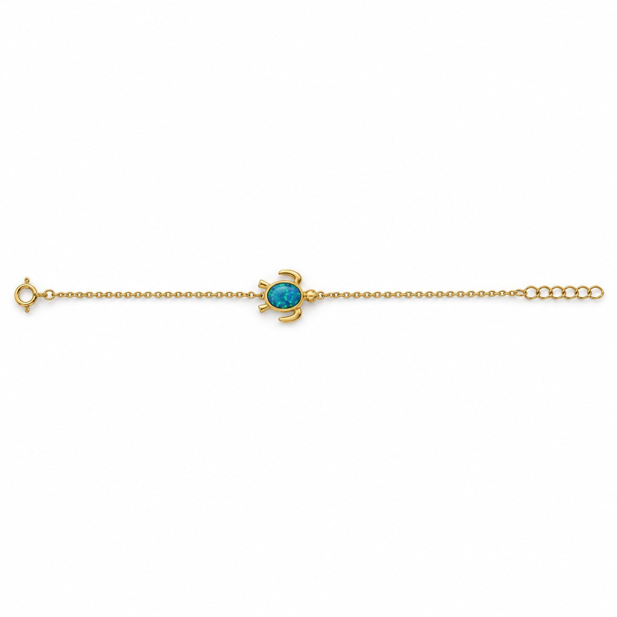 Sea turtle chain bracelet, gold-plated, blue opal · OP225-GB