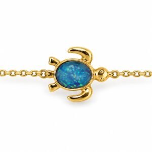 Sea turtle chain bracelet, gold-plated, blue opal · OP225-GB