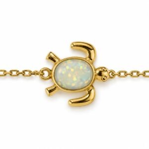 Sea turtle chain bracelet, gold-plated, white opal · OP225-GW