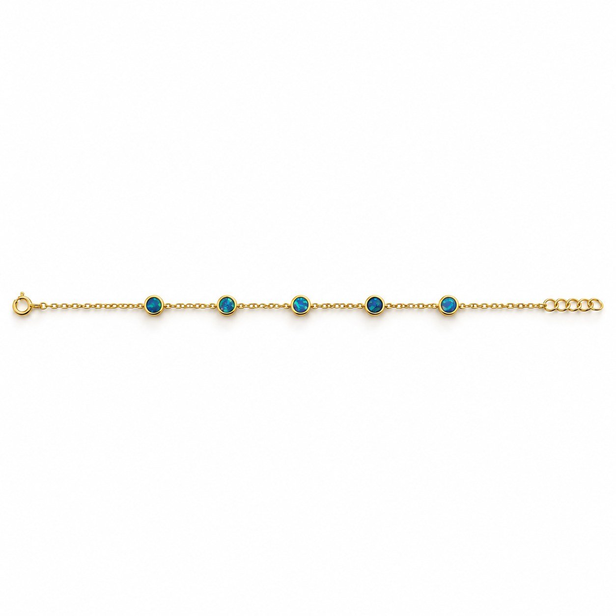 Round blue opal station bracelet, gold-plated · OP227-GB
