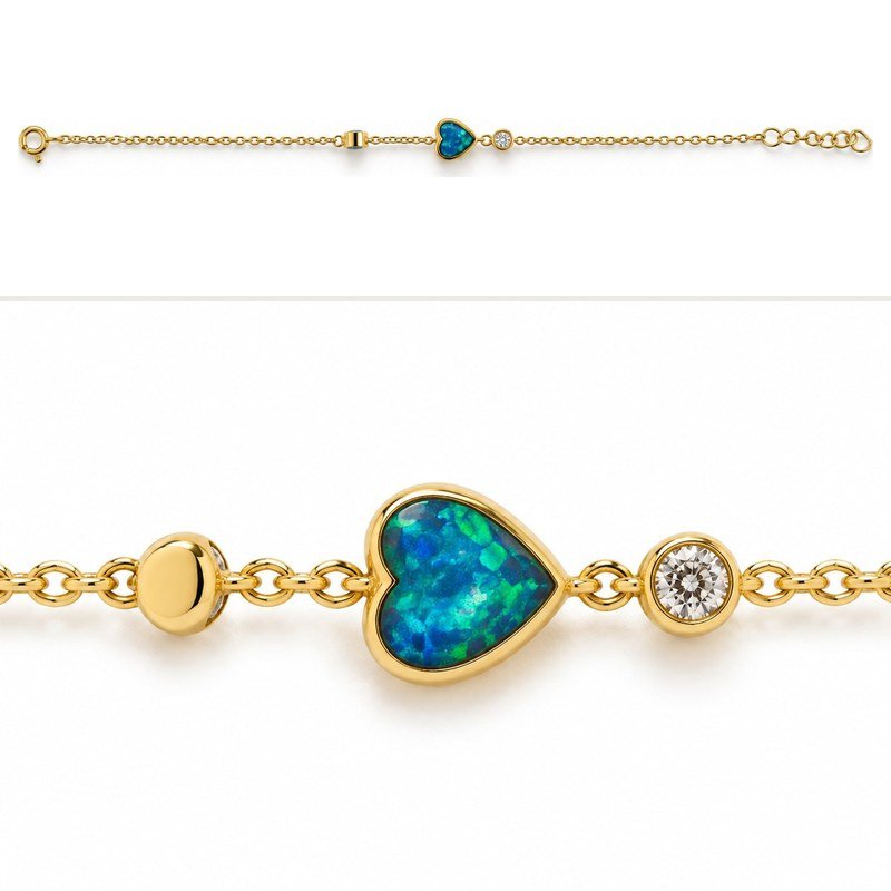 Heart chain bracelet, gold-plated, blue opal · OP228-GB