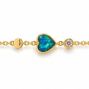 Heart chain bracelet, gold-plated, blue opal · OP228-GB