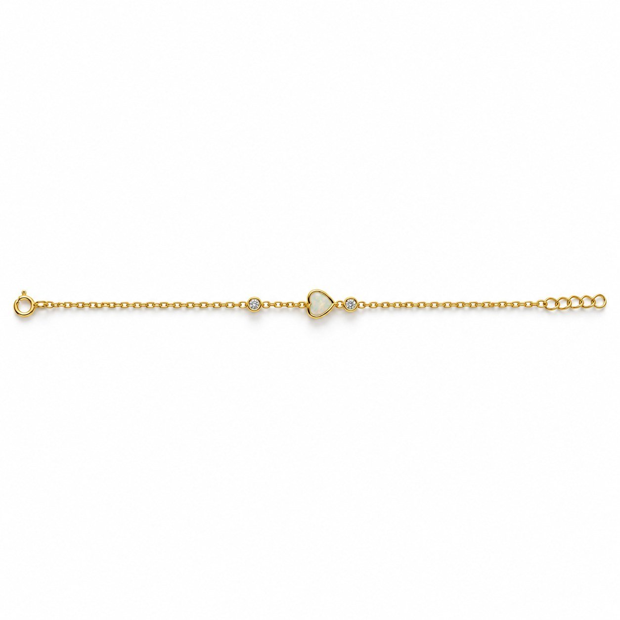 Heart chain bracelet, gold-plated, white opal · OP228-GW