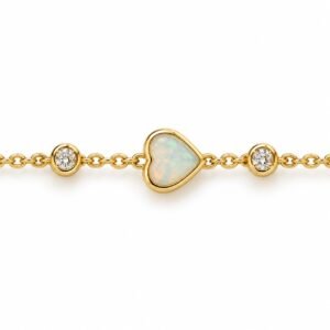 Heart chain bracelet, gold-plated, white opal · OP228-GW