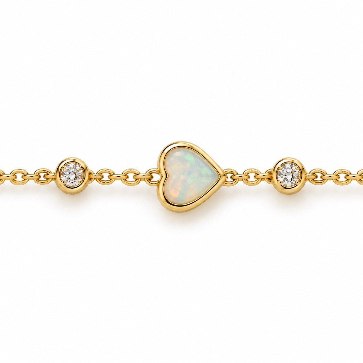 Heart chain bracelet, gold-plated, white opal · OP228-GW - Image 2