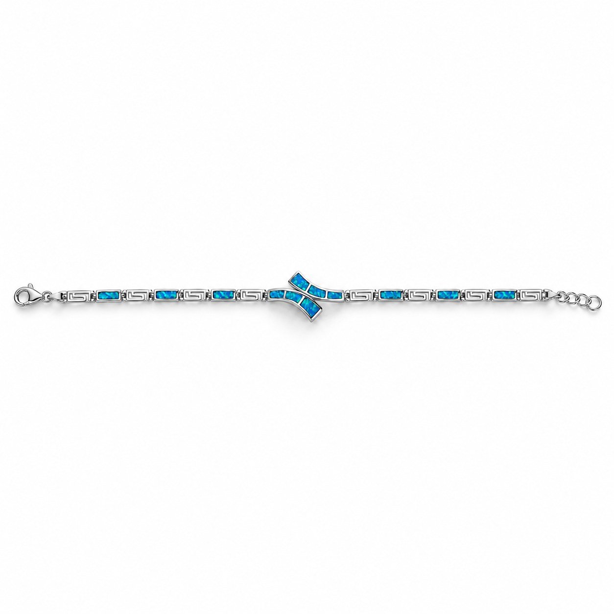 Greek key crossover bracelet, blue opal · OP229-SB