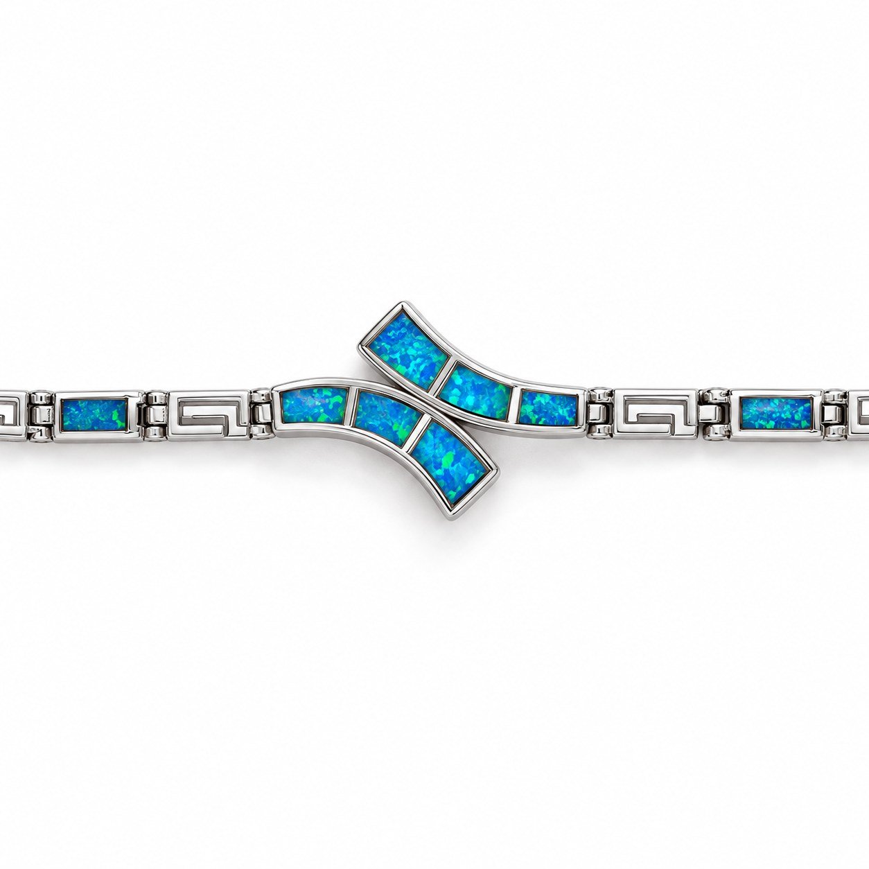 Greek key crossover bracelet, blue opal · OP229-SB - Image 2