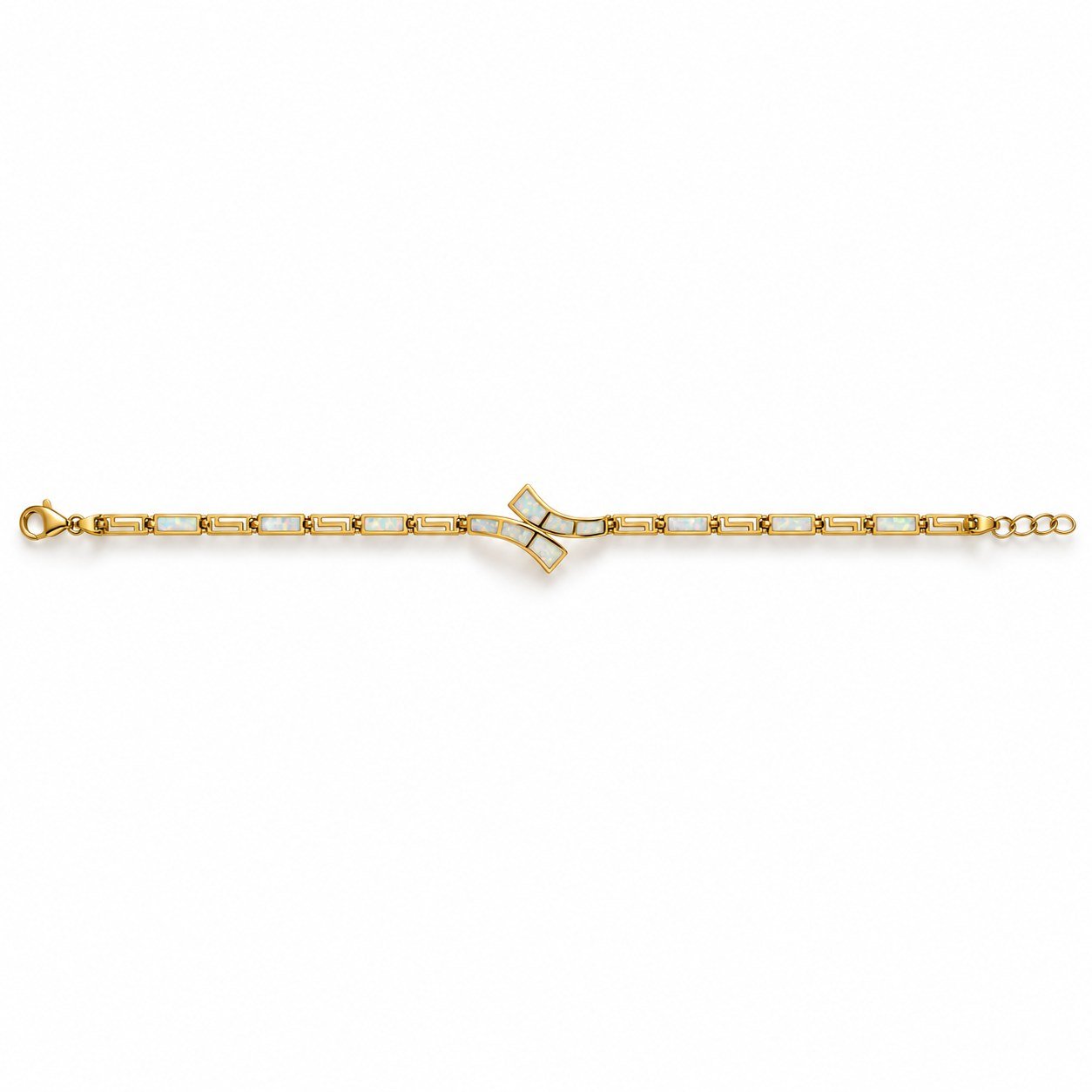 Greek key crossover bracelet, gold-plated, white opal · OP230-GW