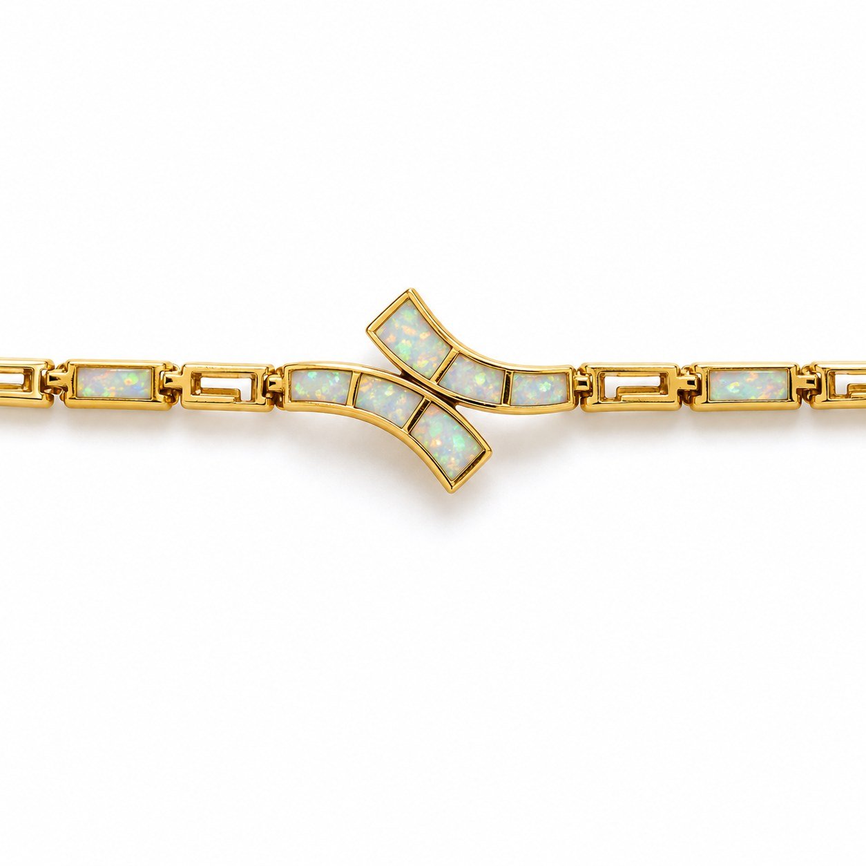 Greek key crossover bracelet, gold-plated, white opal · OP230-GW - Image 2
